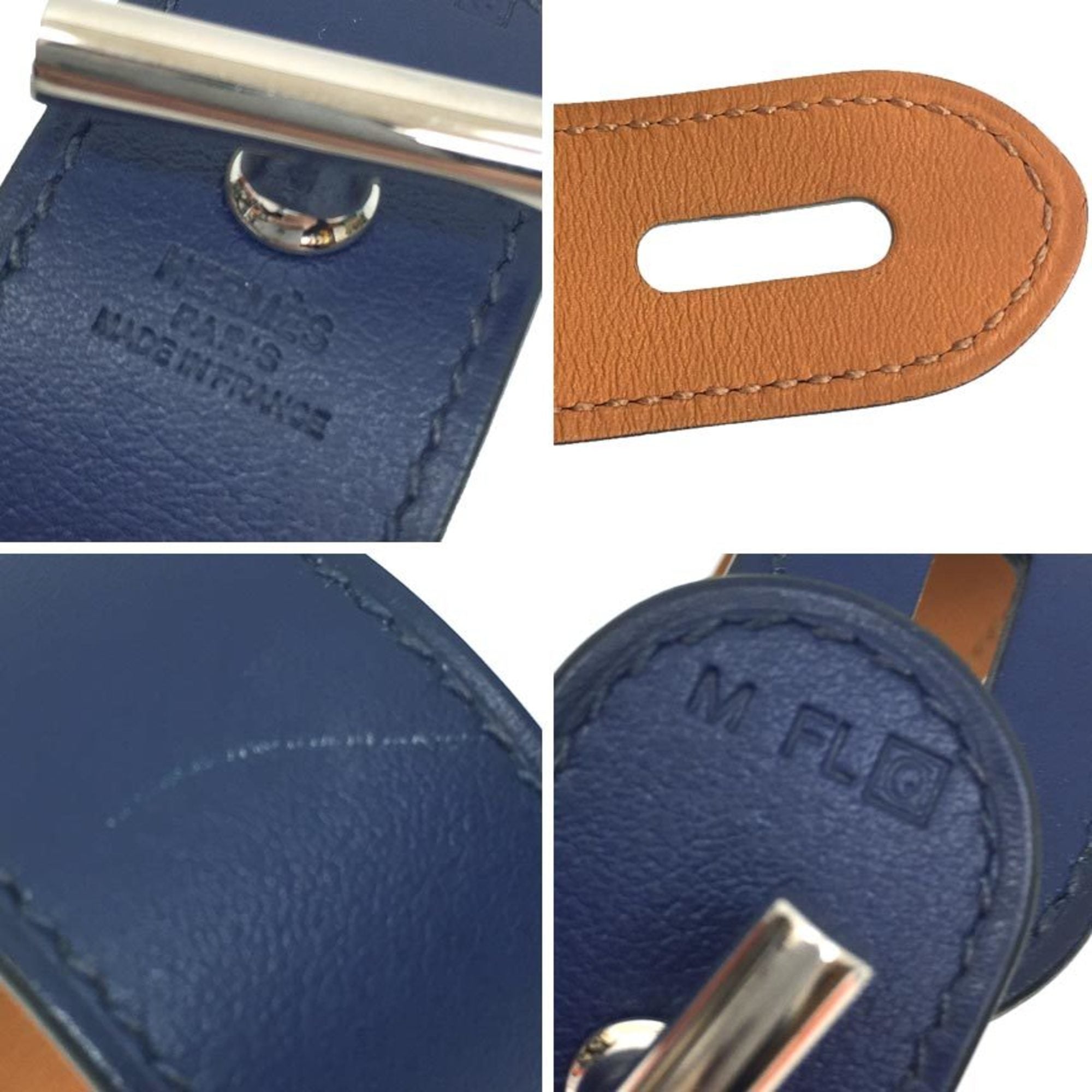 Bracelet Leather and Metal Navy and Silver