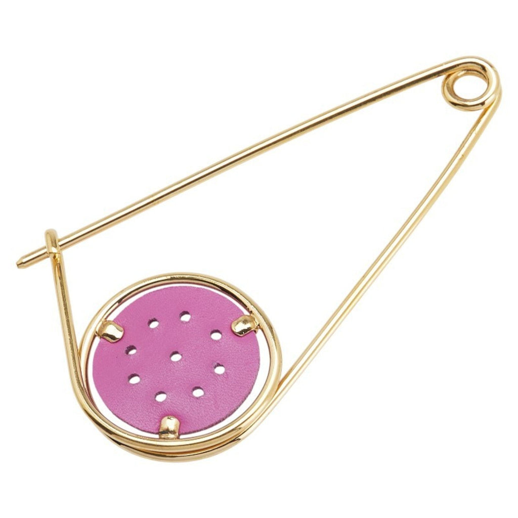 Meccano Brooch Plated Leather Gold and Purple