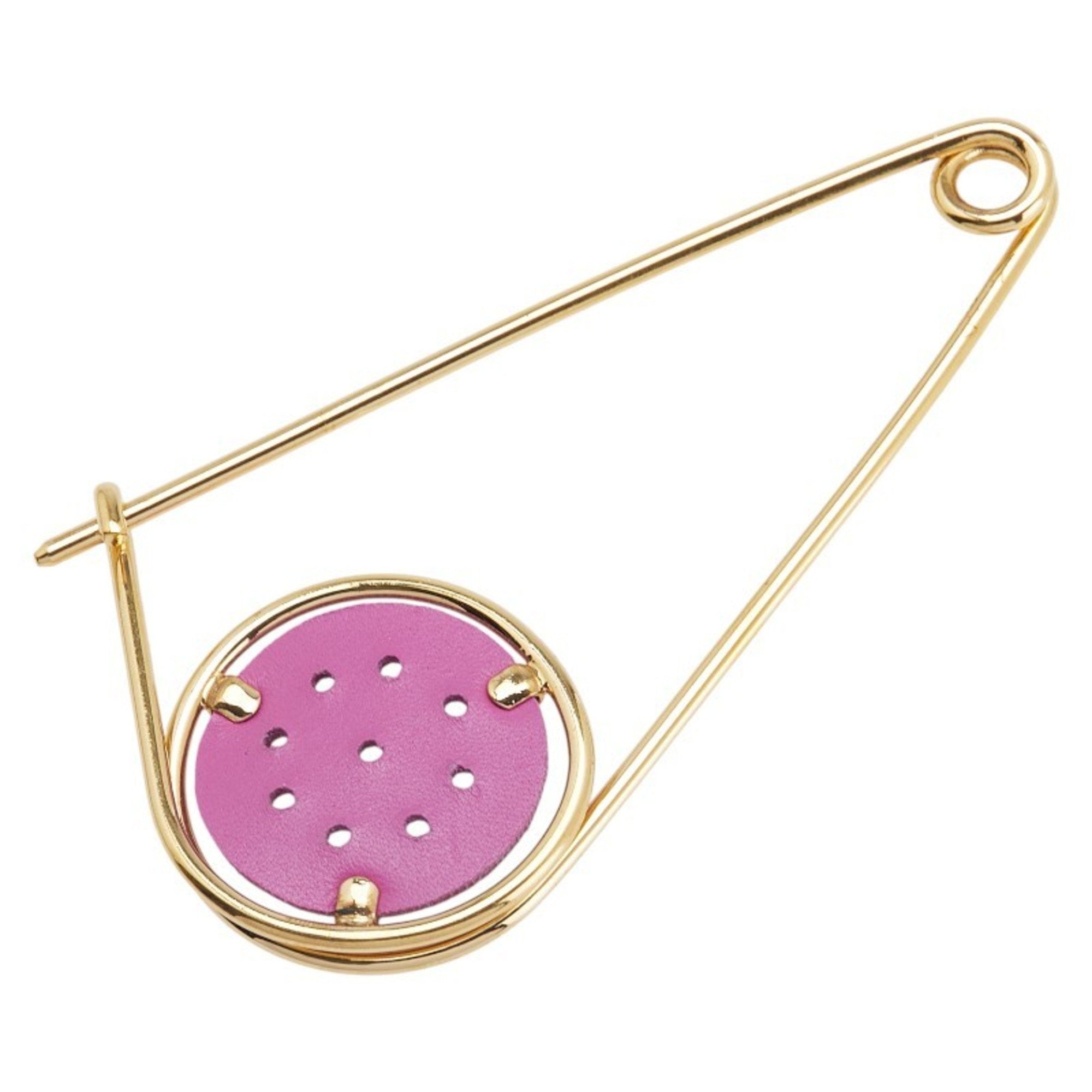 Meccano Brooch Plated Leather Gold and Purple