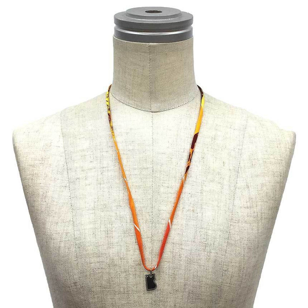 Pendant Necklace Brass and Silk Orange and Silver