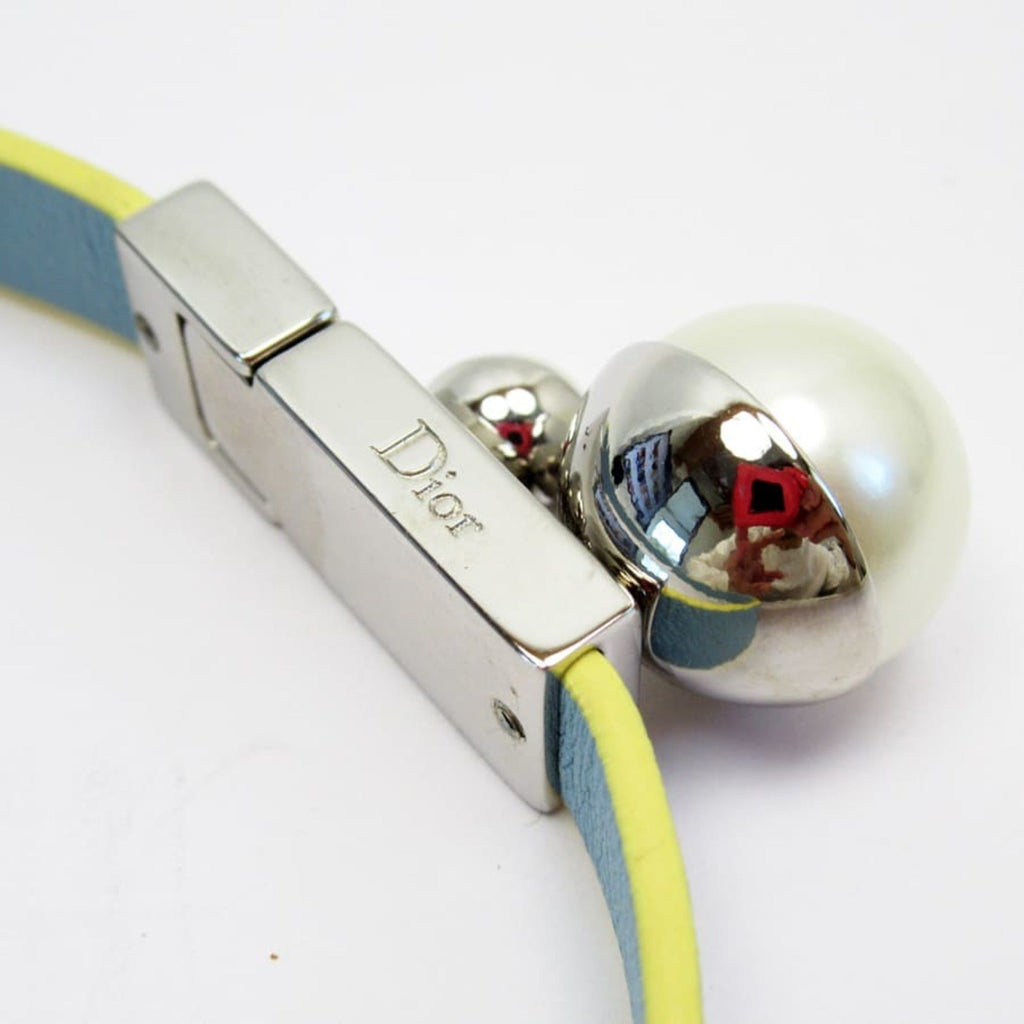 Necklace Leather and Metal with Pearl Small
