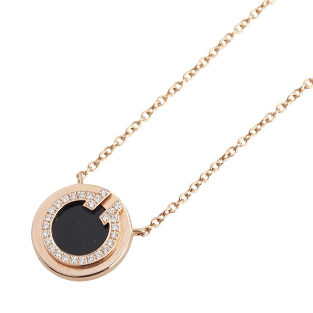 T Pendant Necklace 18K Rose Gold with Diamond and Onyx