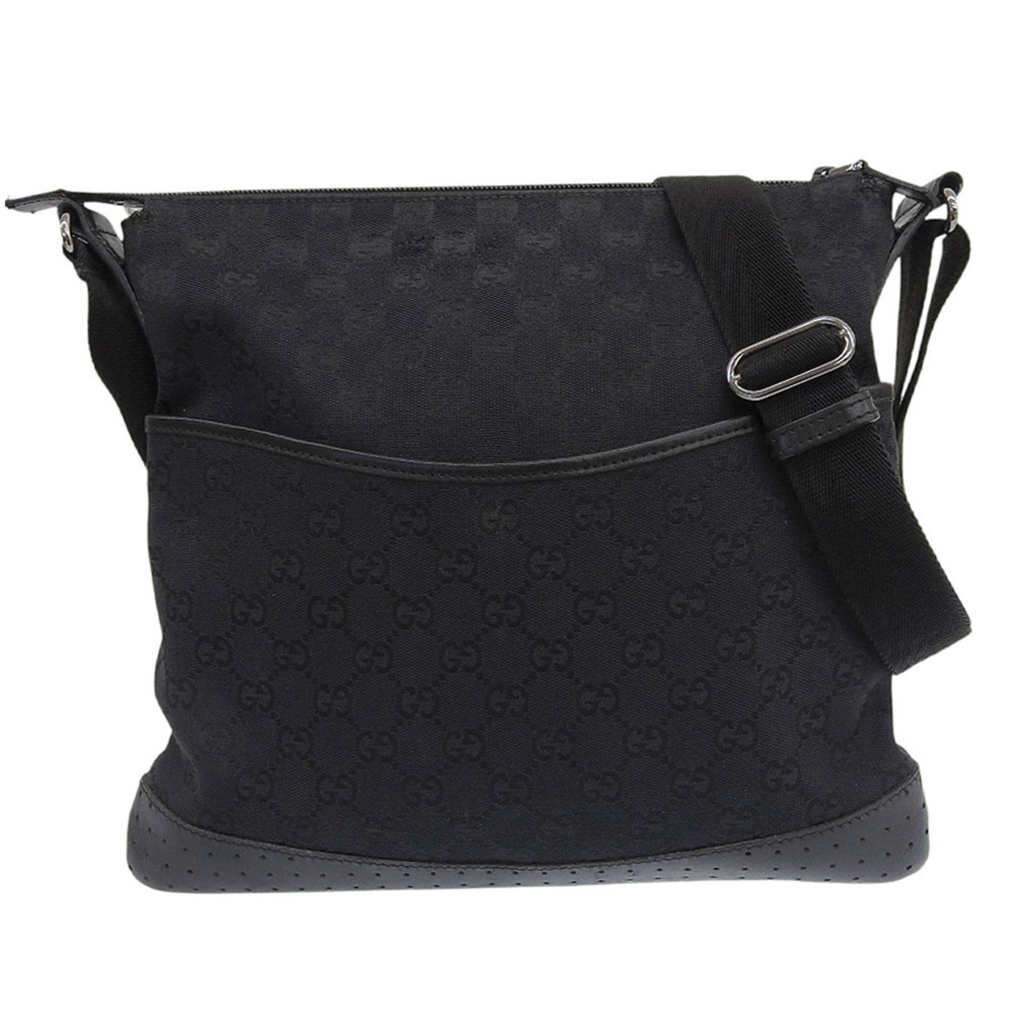 Zip Messenger Bag GG Canvas with Perforated Leather Medium