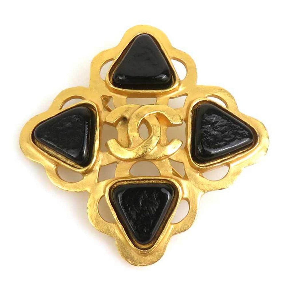 CC Logo Brooch Gold-Tone Metal