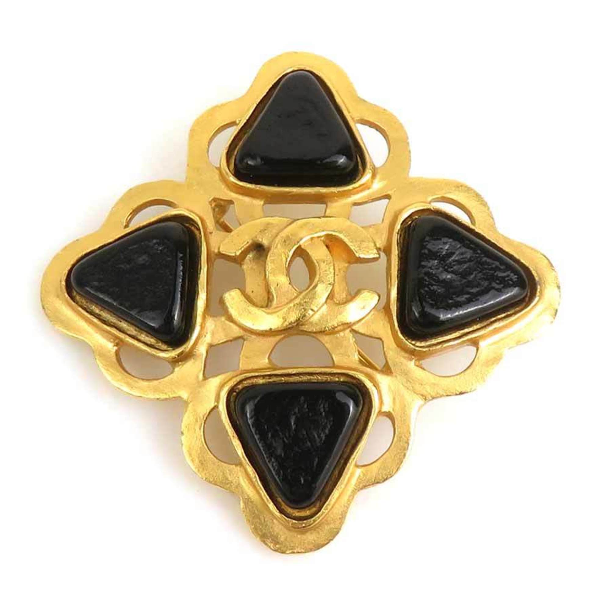CC Logo Brooch Gold-Tone Metal