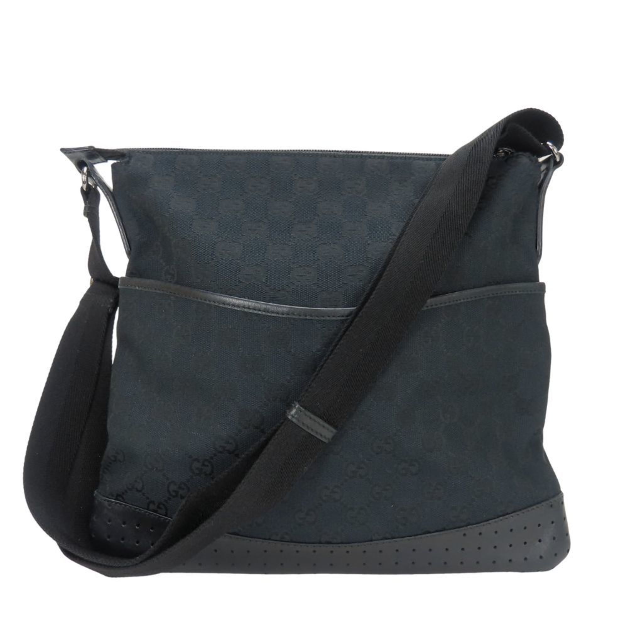 Zip Messenger Bag GG Canvas with Perforated Leather Medium