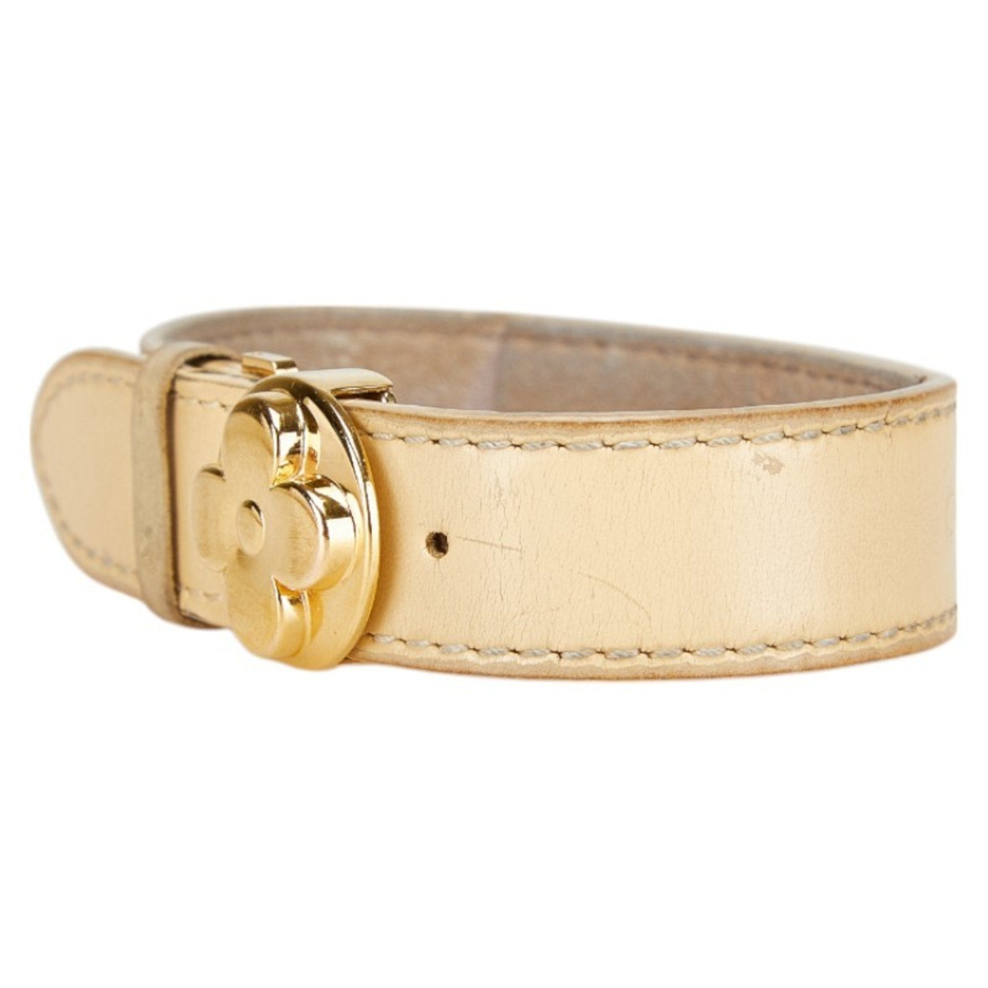 Monogram Bracelet Leather Beige and Gold