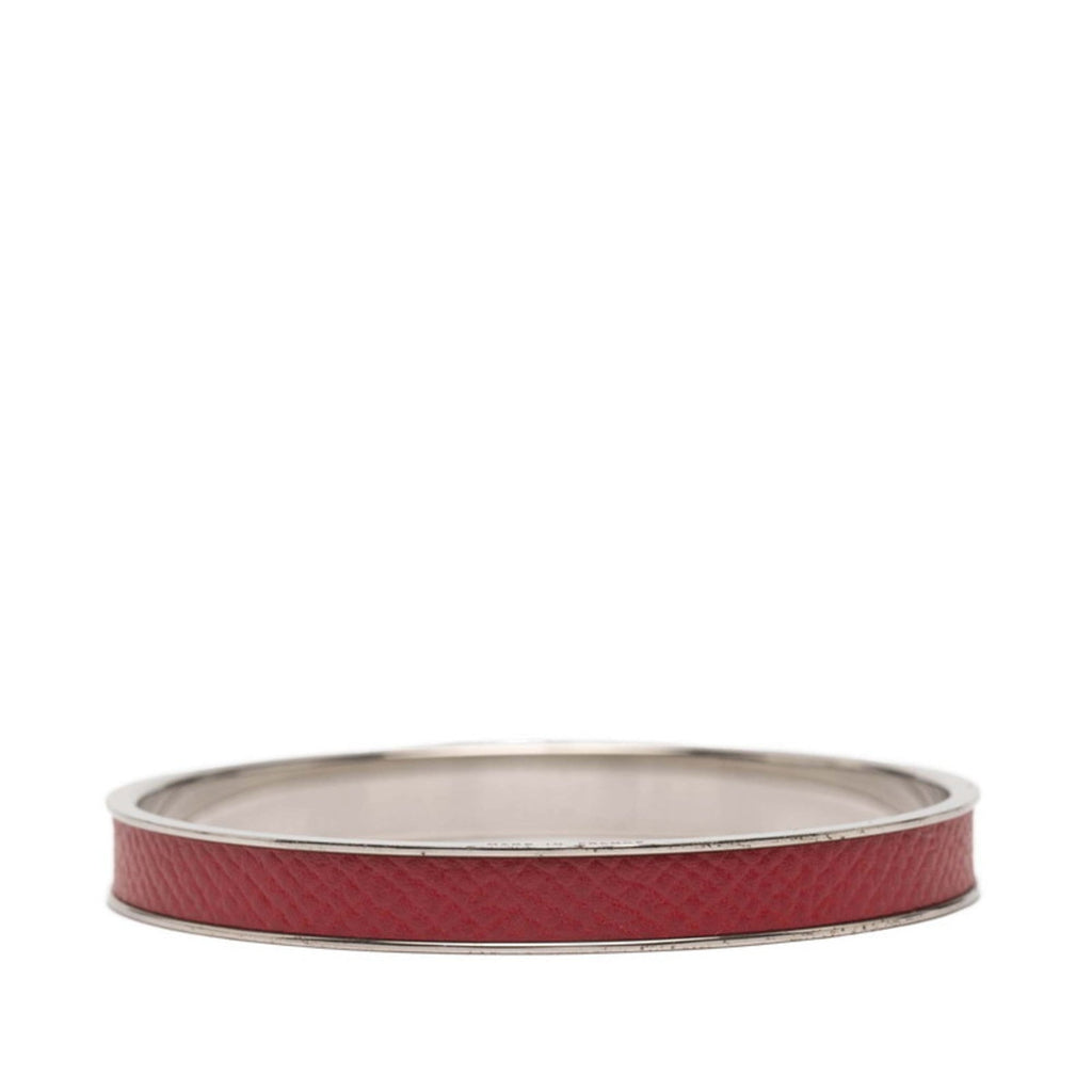 Bangle Leather and Metal Red and Silver Bracelet