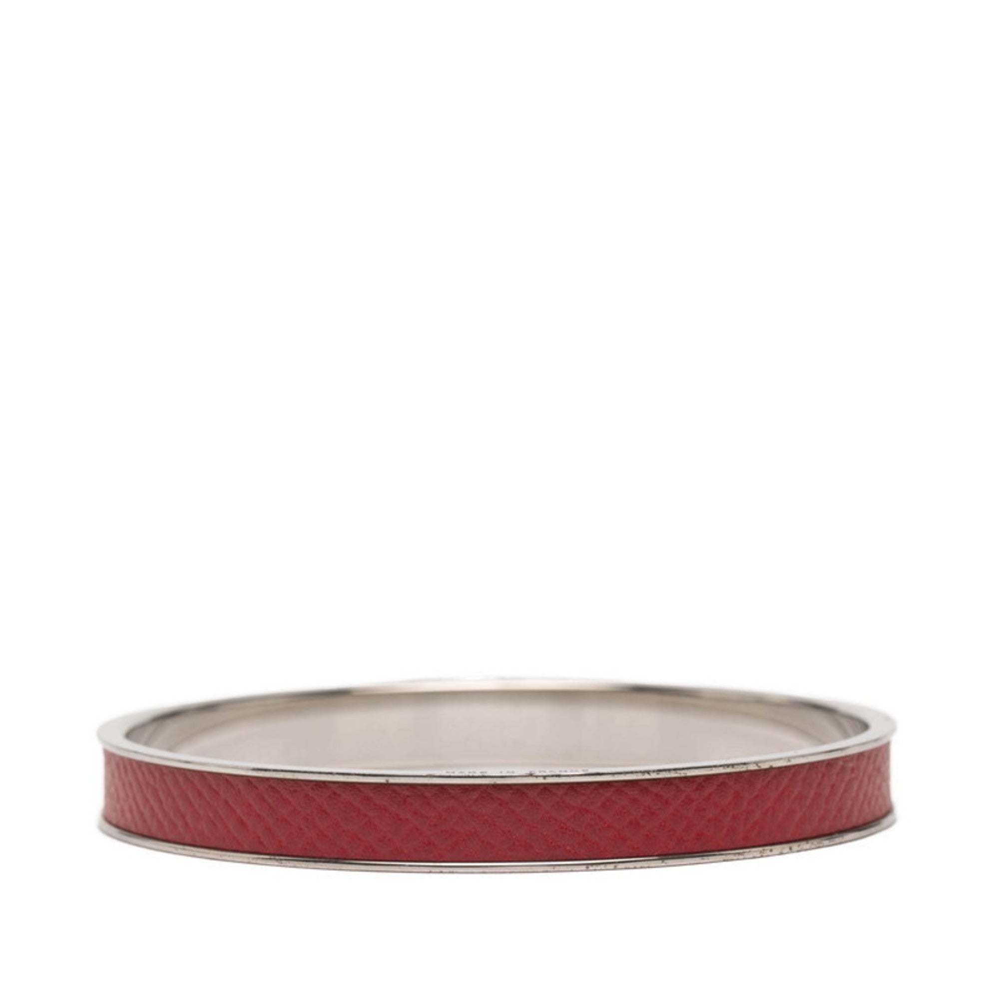 Bangle Leather and Metal Red and Silver Bracelet