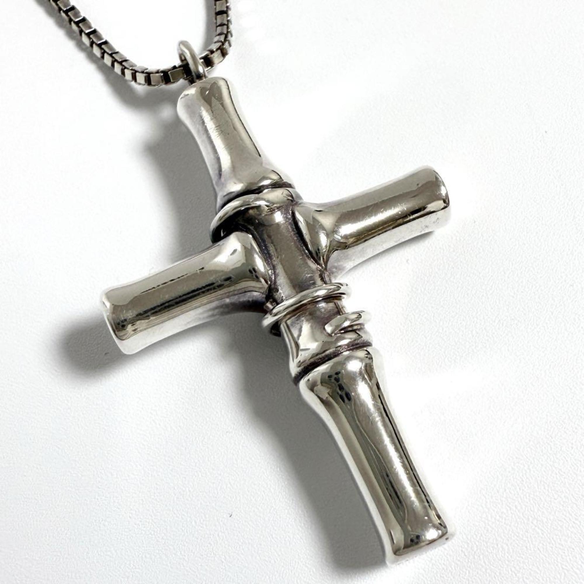 Bamboo Cross Pendant Necklace Sterling Silver