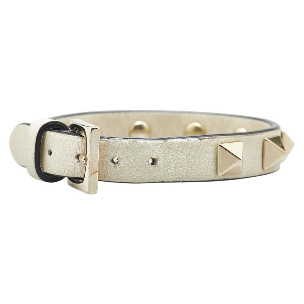 Rockstud Bracelet Leather White and Gold