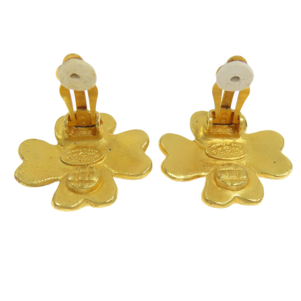 CC Logo Clover Clip-On Earrings Metal Gold-Tone Metal