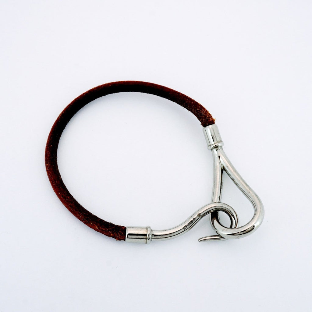Bracelet Leather and Metal Brown and Silver