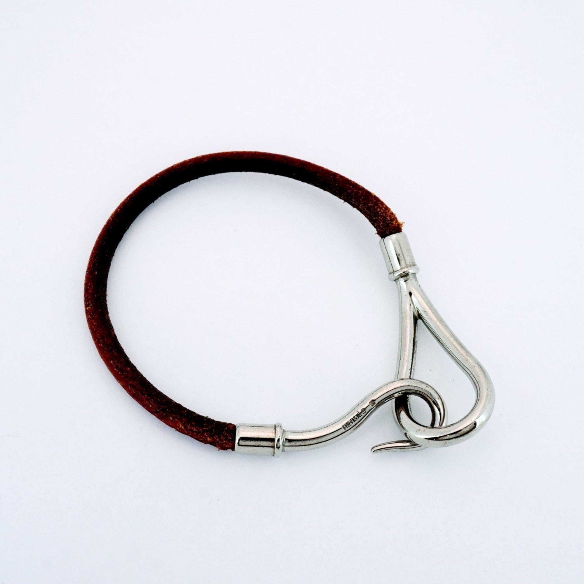 Bracelet Leather and Metal Brown and Silver