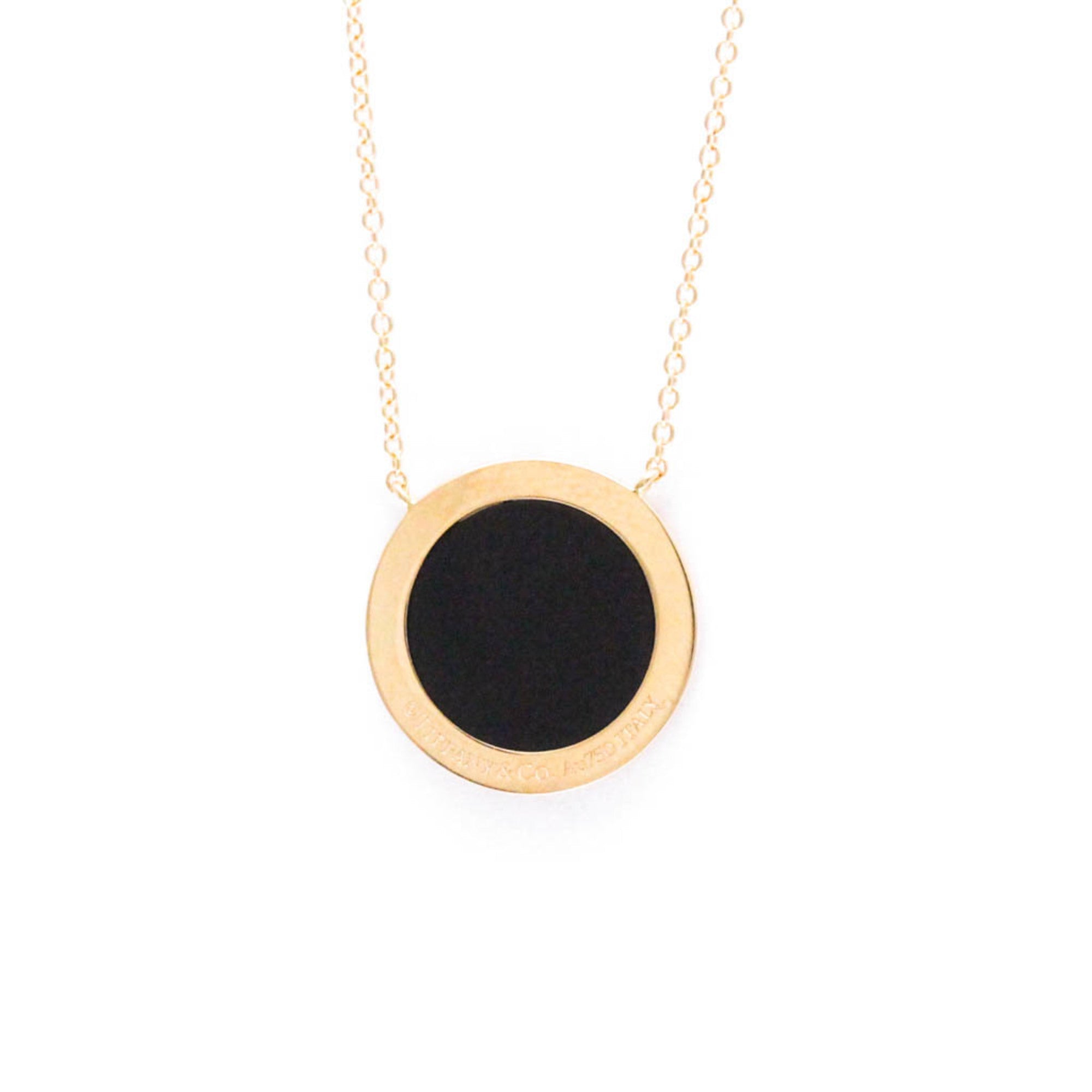 T Pendant Necklace 18K Rose Gold with Diamond and Onyx