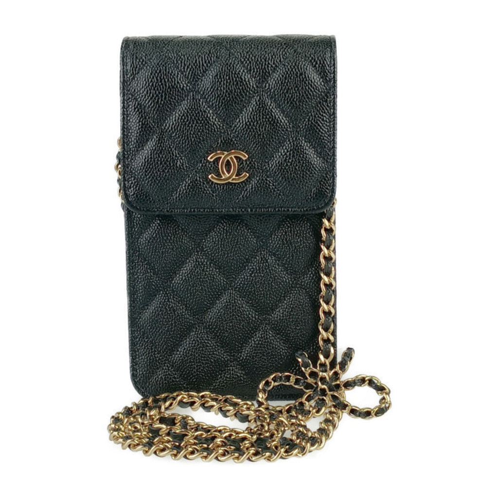 Crystal CC Flap Phone Holder Crossbody Bag with AirPods Pro Case Quilted Caviar