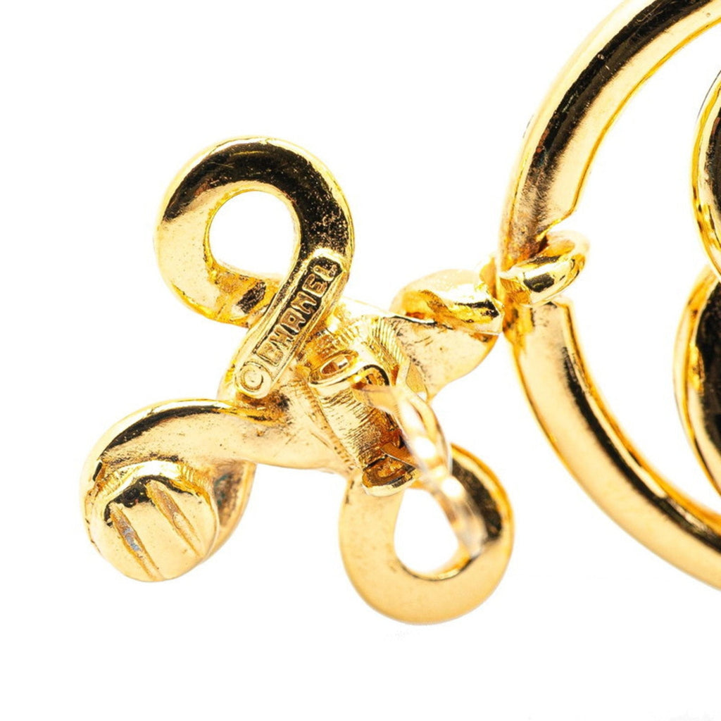 CC Logo Round Circle Earrings Metal Gold-Tone Metal