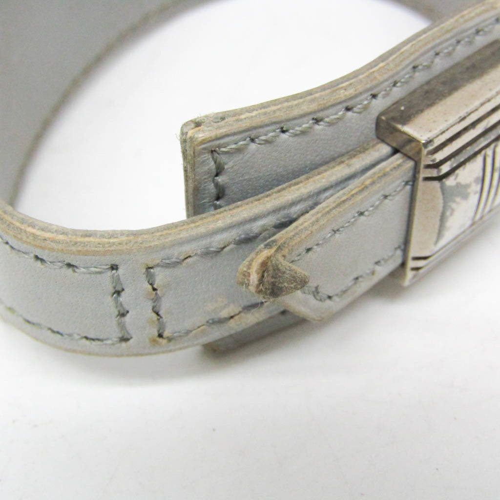 Bangle Leather and Metal Light Blue Gray and Silver Bracelet