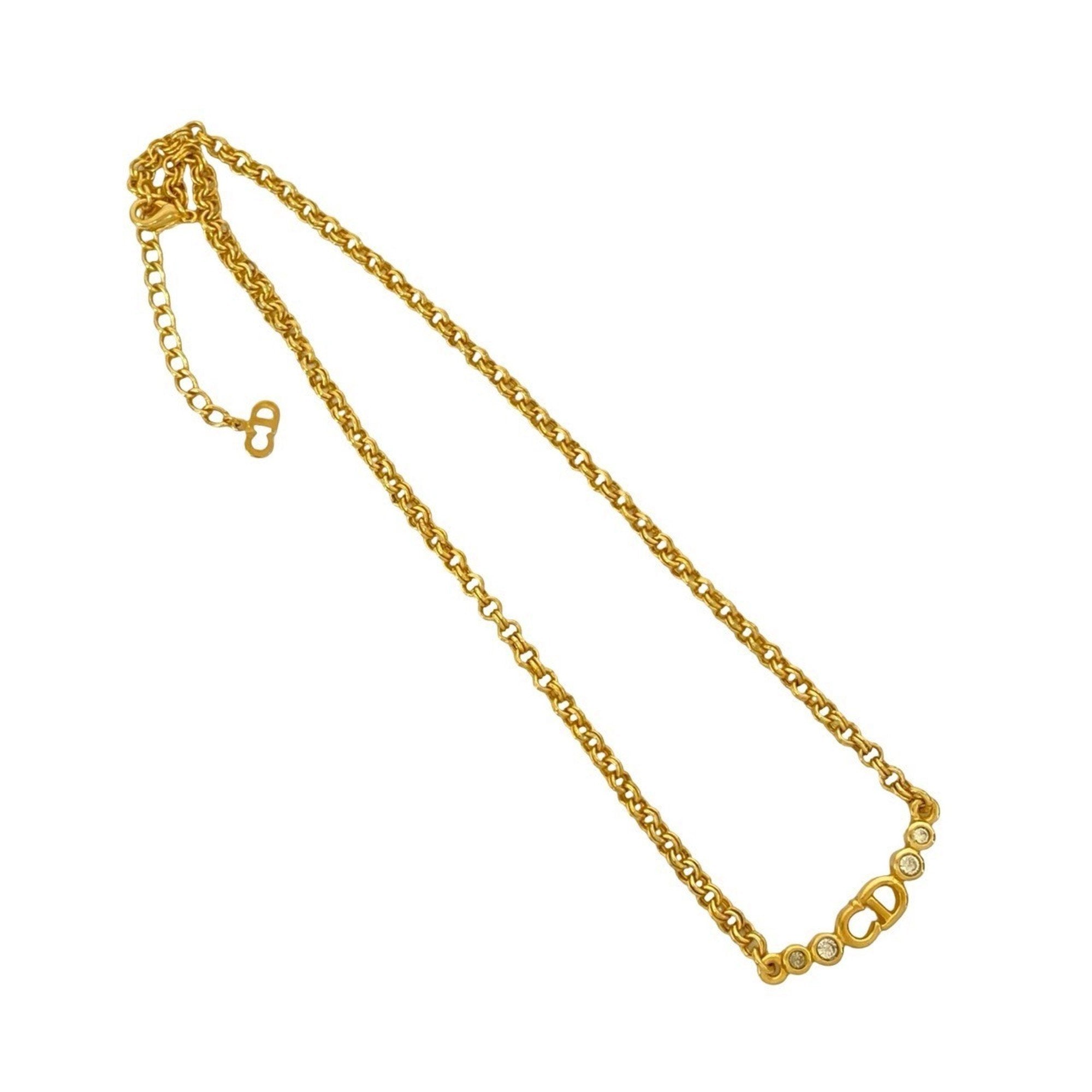 CD Pendant Necklace Gold and Rhinestone