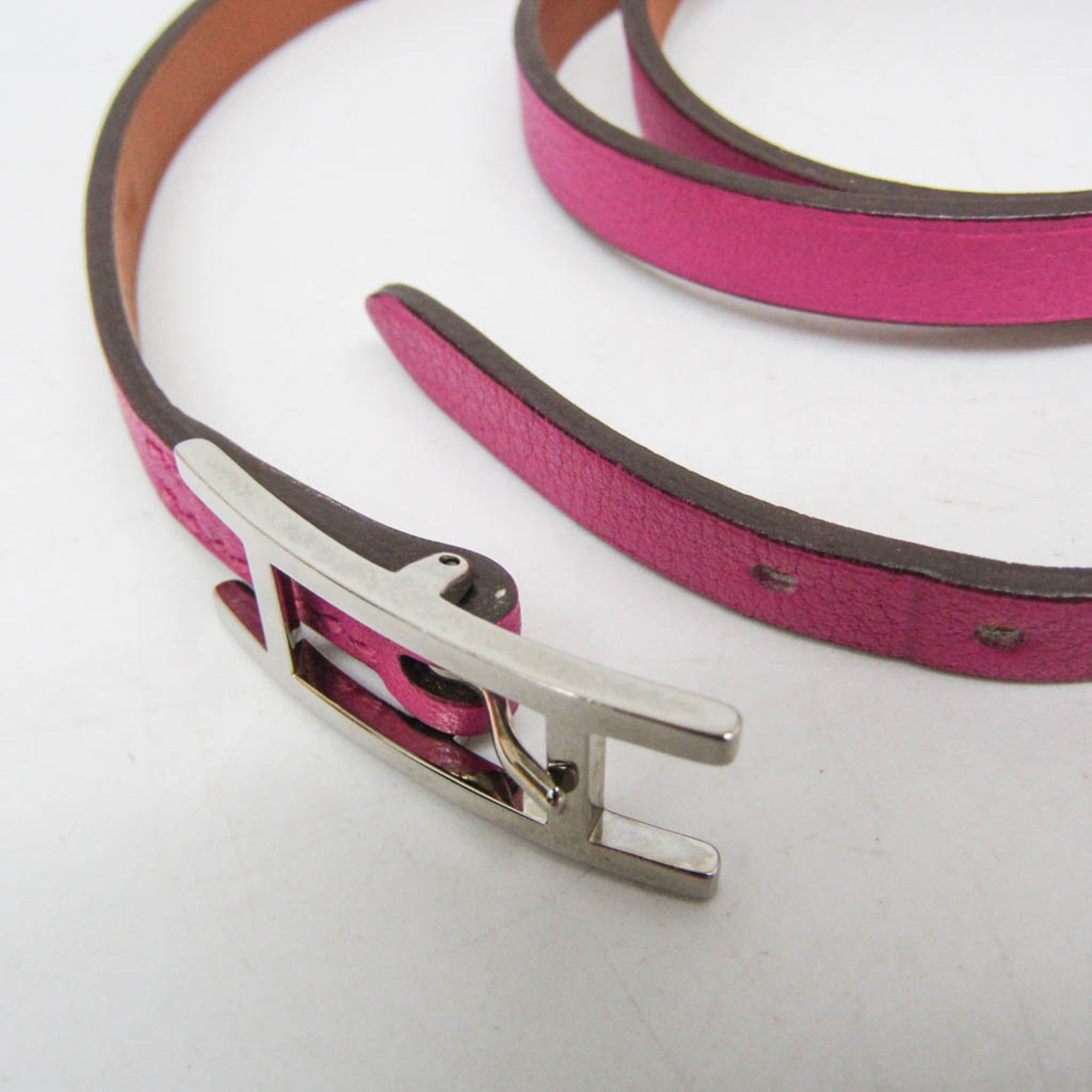 Bangle Leather and Metal Fuchsia Gold Silver Bracelet