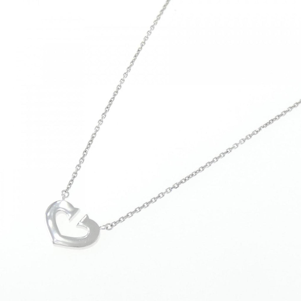 C Heart Pendant Necklace 18K White Gold