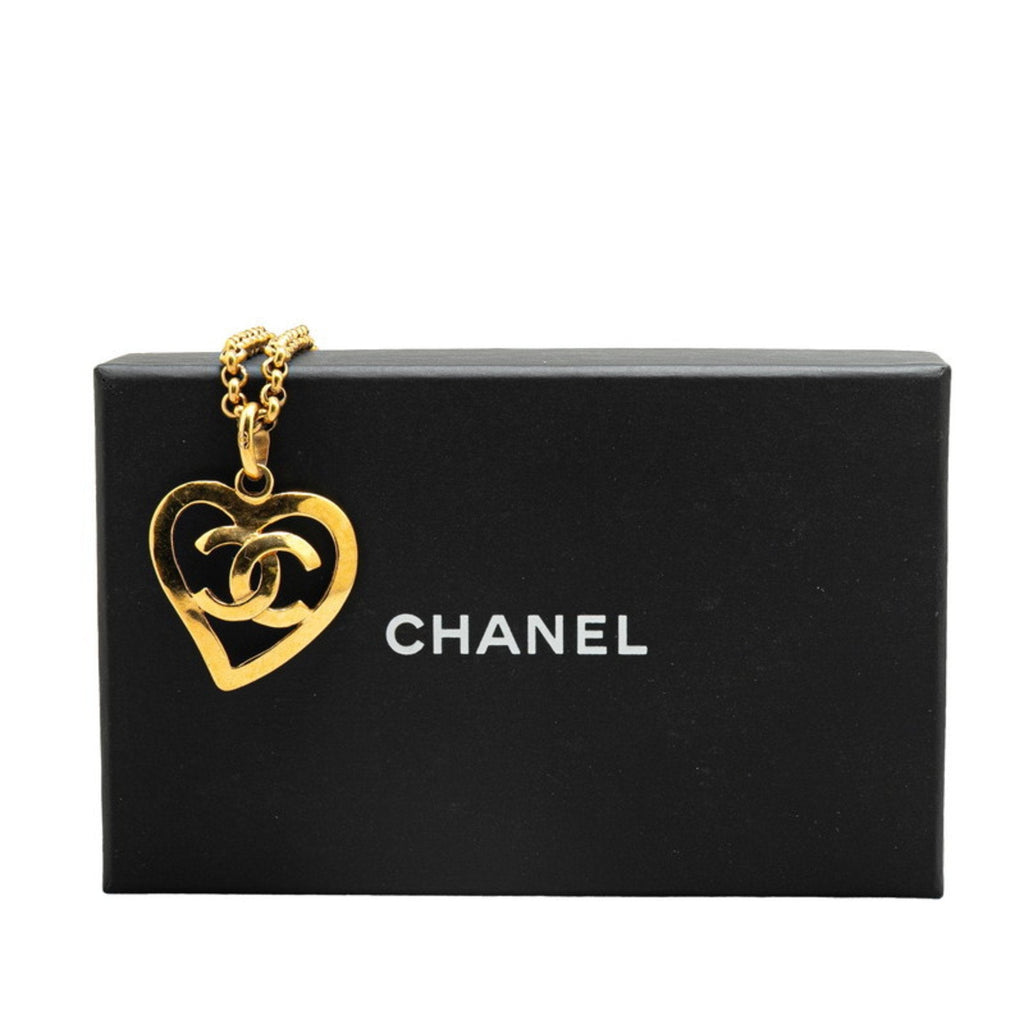 CC Logo Chain Heart Pendant Necklace Metal