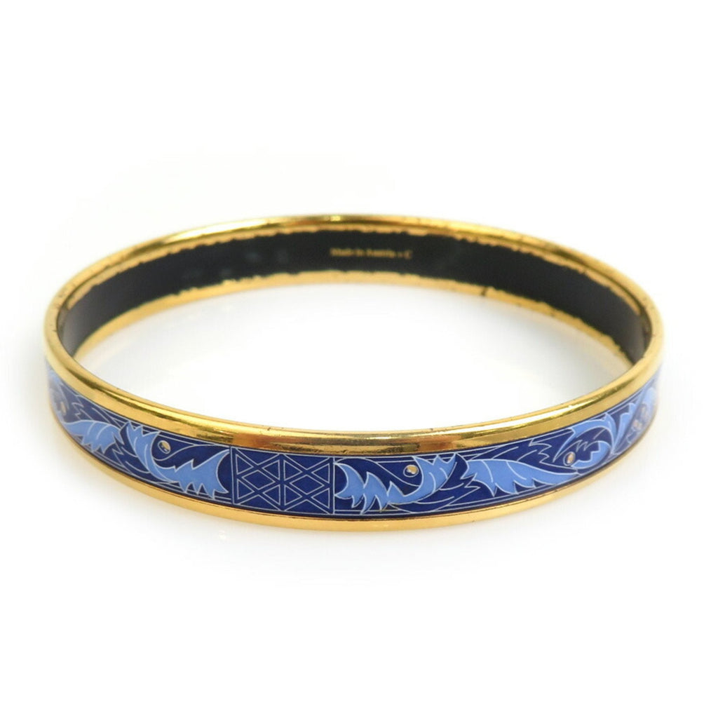 Bangle Bracelet Enamel and Metal Blue and Gold