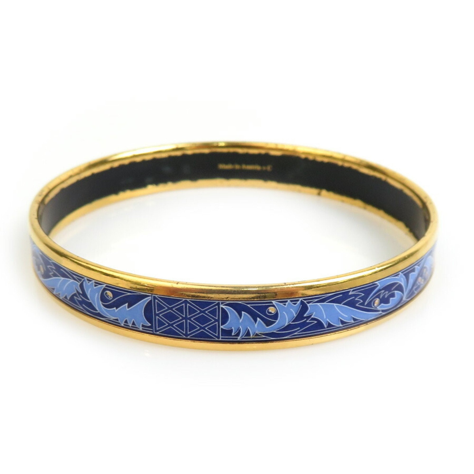 Bangle Bracelet Enamel and Metal Blue and Gold