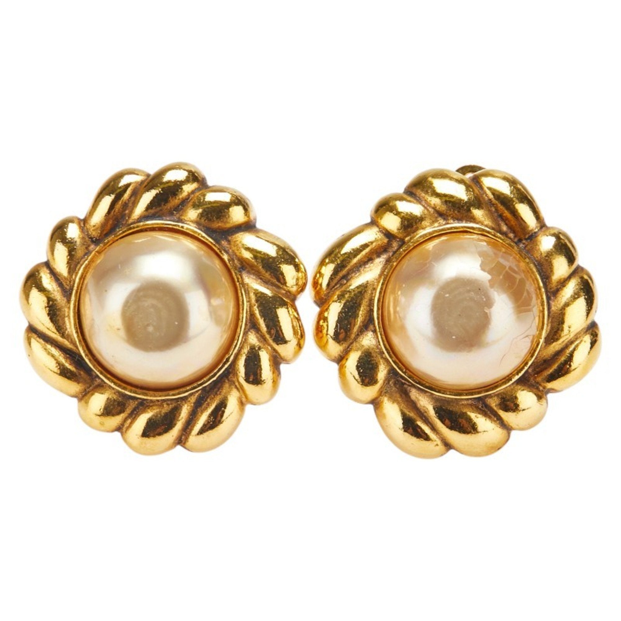 Earrings Pearl Gold-Tone Metal