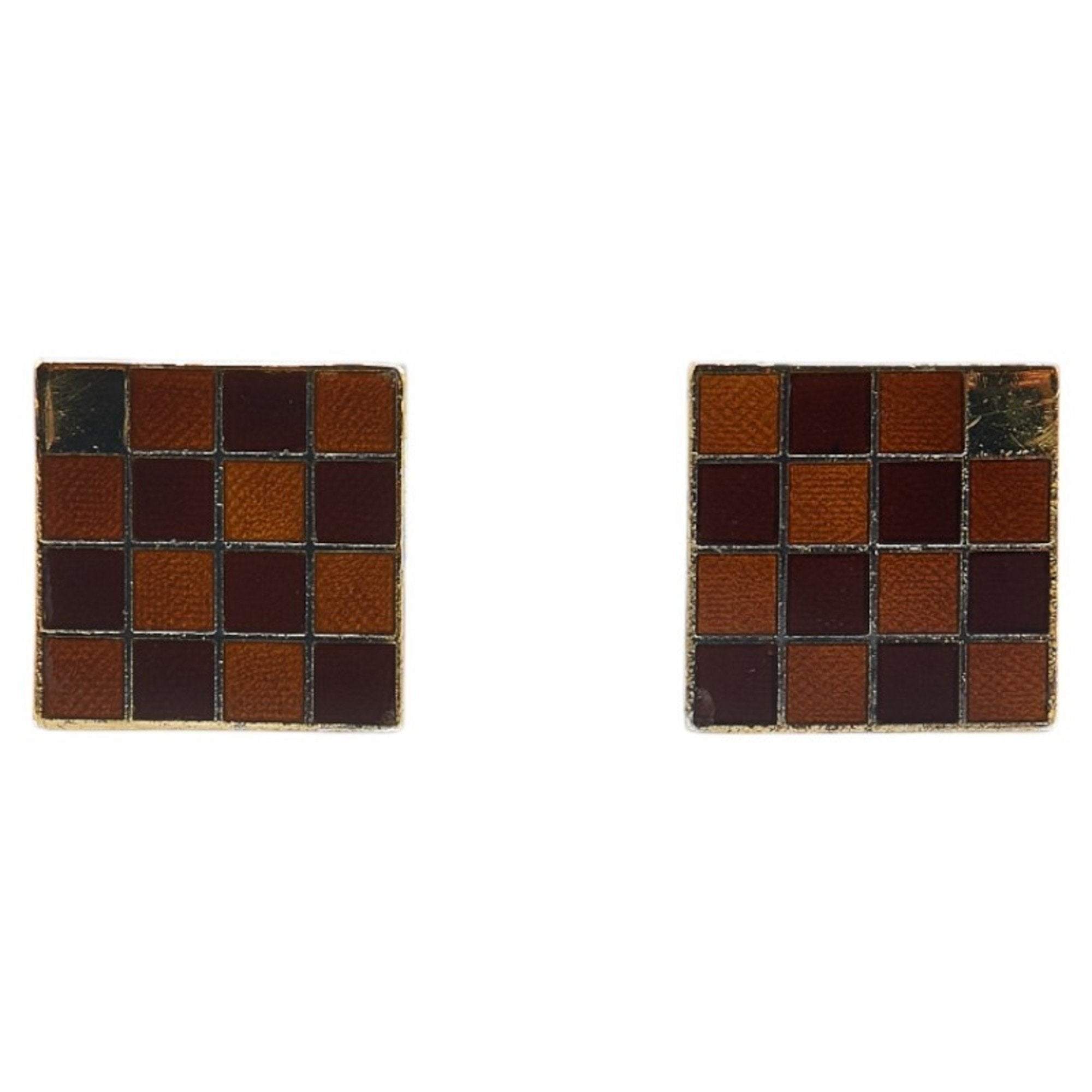 Damier Cufflinks Gold Plated Brown Bracelet