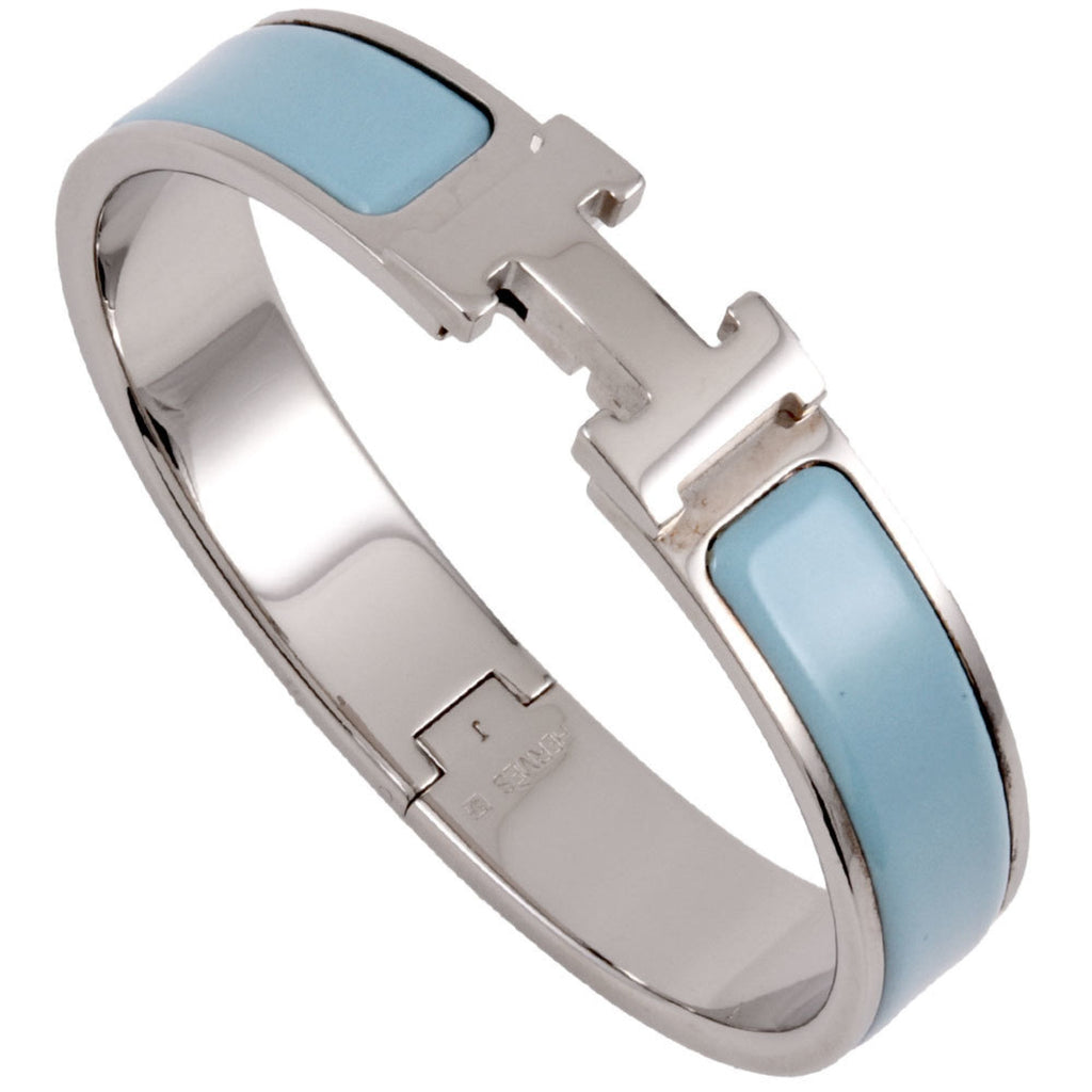 Clic Bangle Enamel and Metal Light Blue and Silver Mini Bracelet