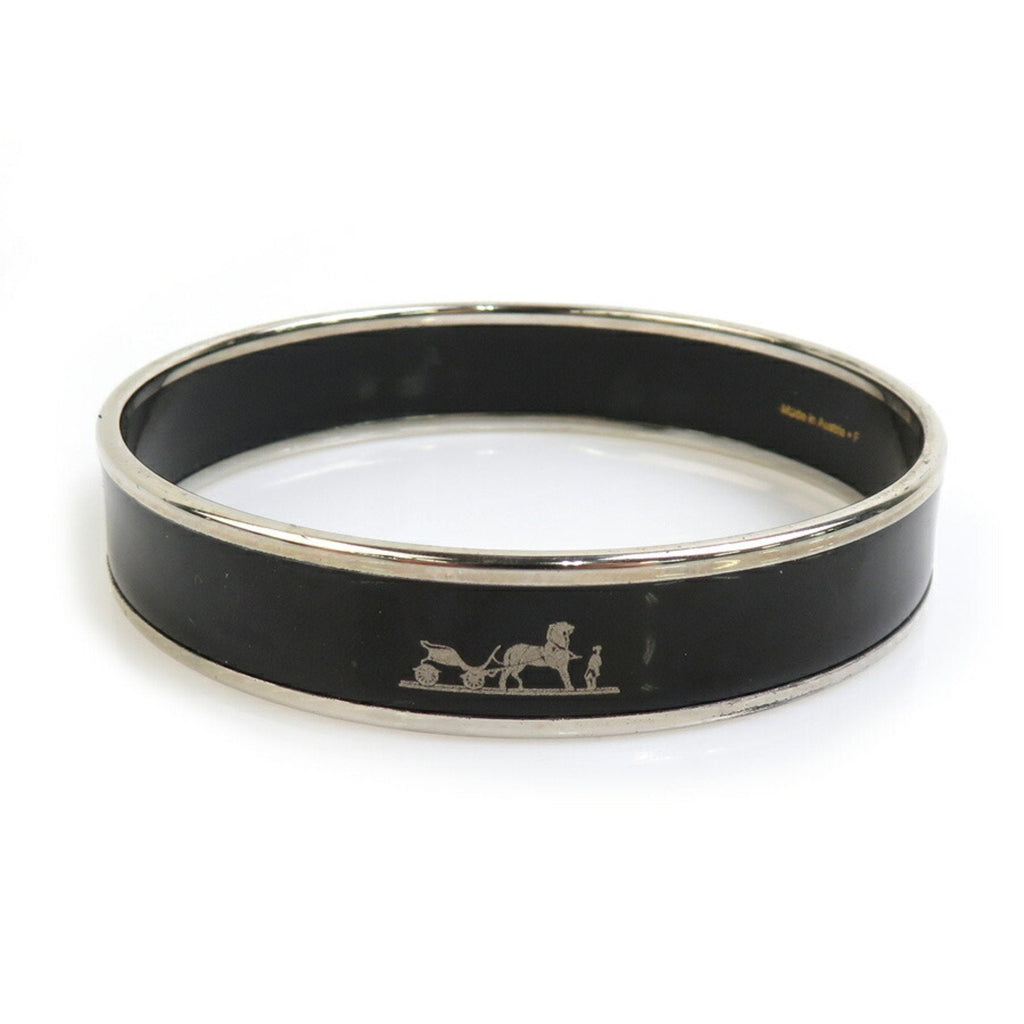 Bangle Bracelet Enamel and Metal Black and Silver