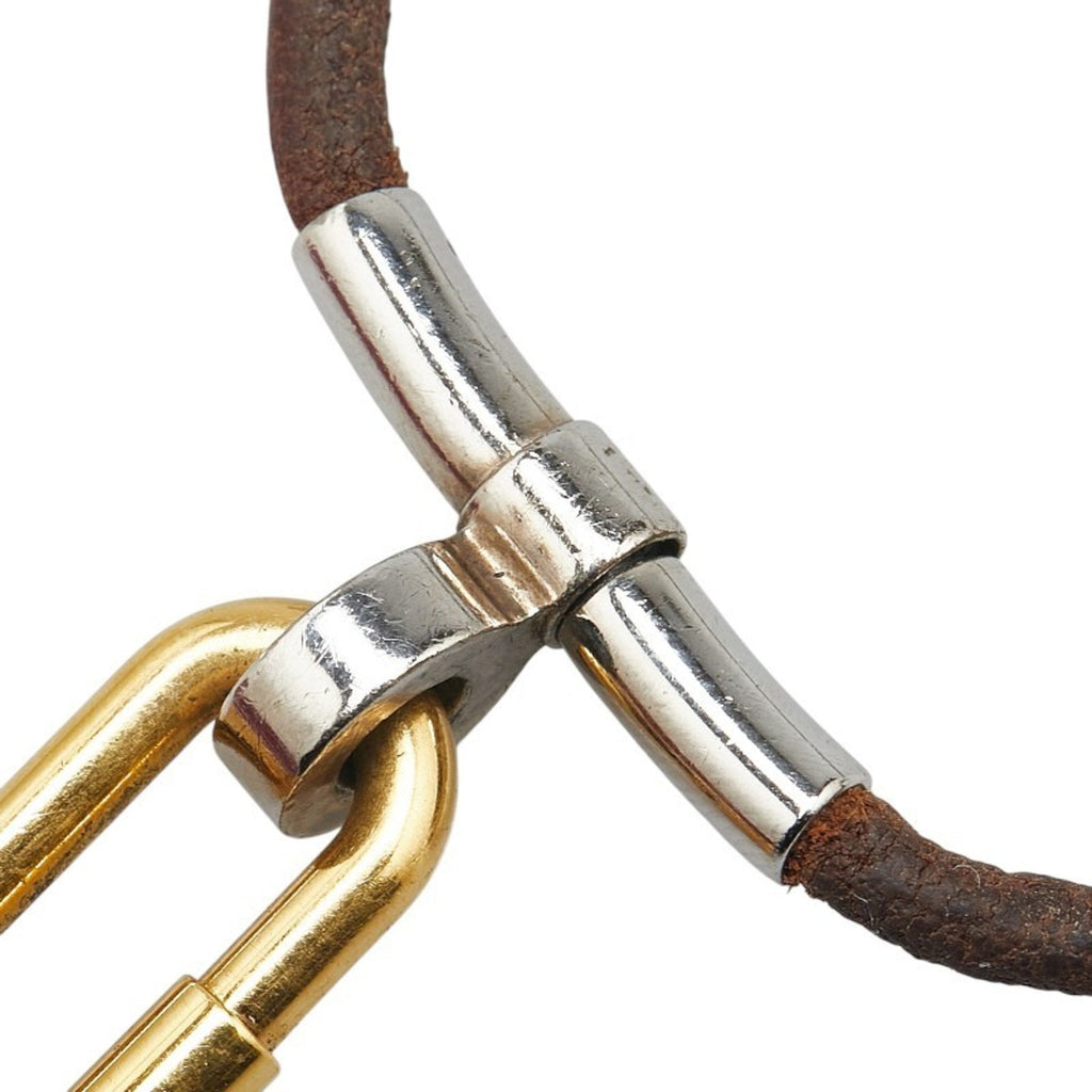H Motif Padlock Pendant Necklace Gold and Leather and Metal