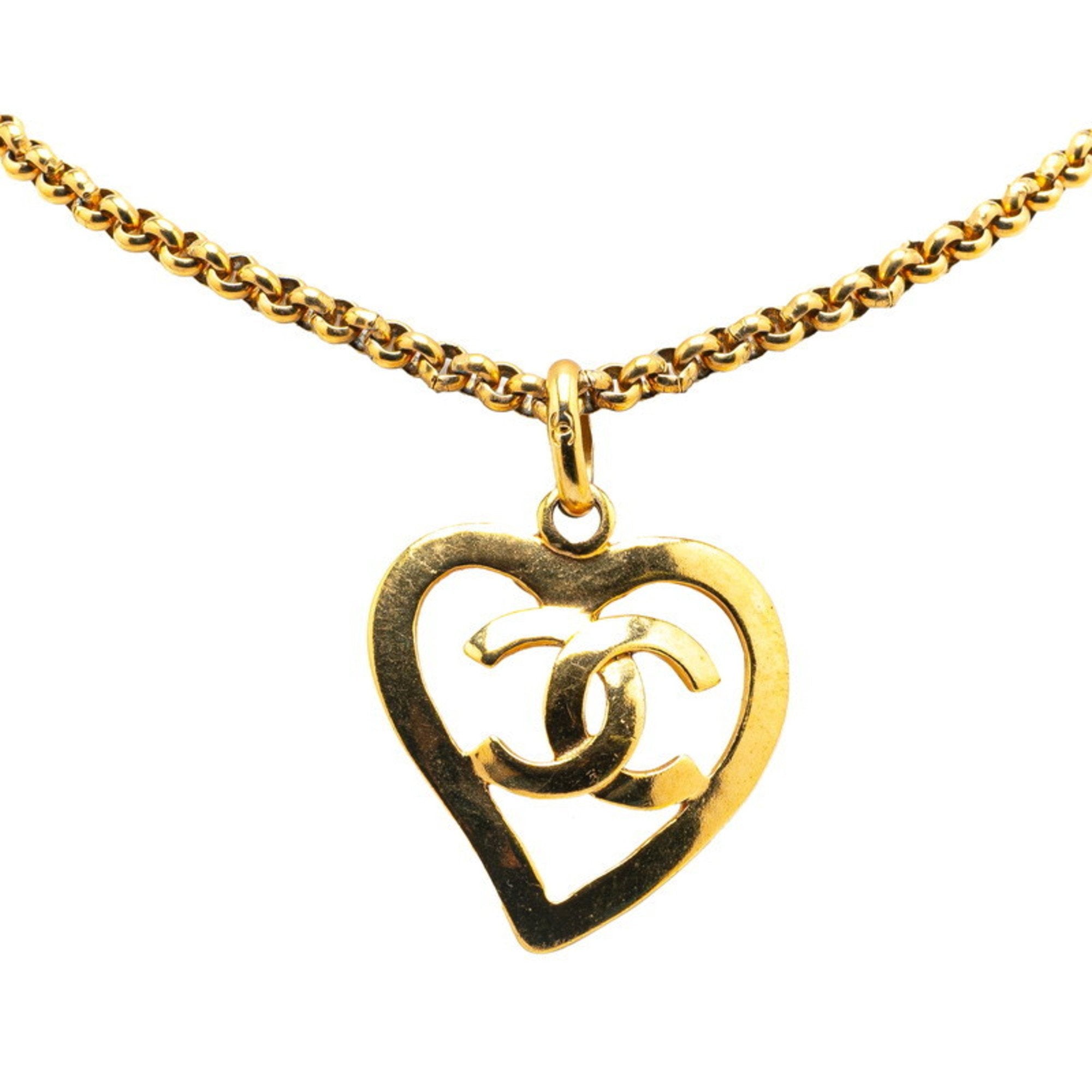 CC Logo Chain Heart Pendant Necklace Metal