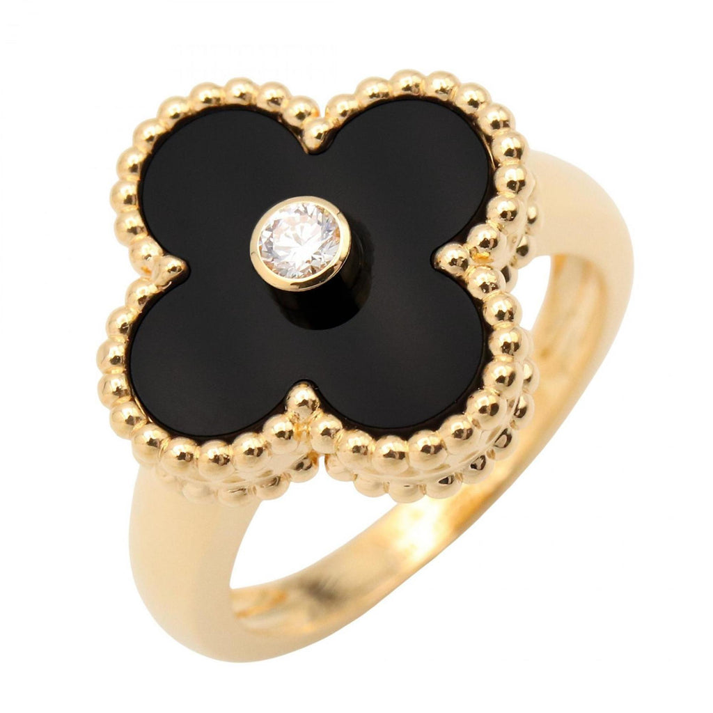Vintage Alhambra Ring 18K Yellow Gold and Onyx