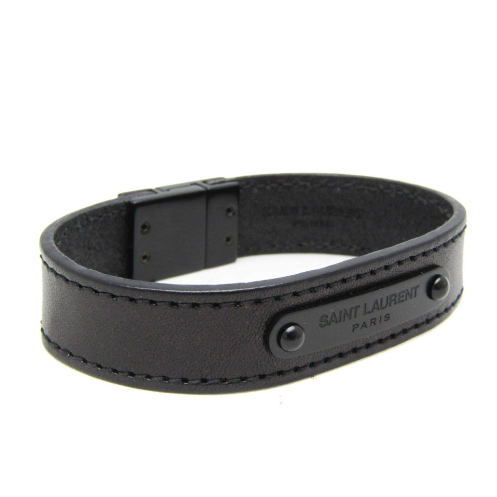 Plate Bangle Leather Black Bracelet