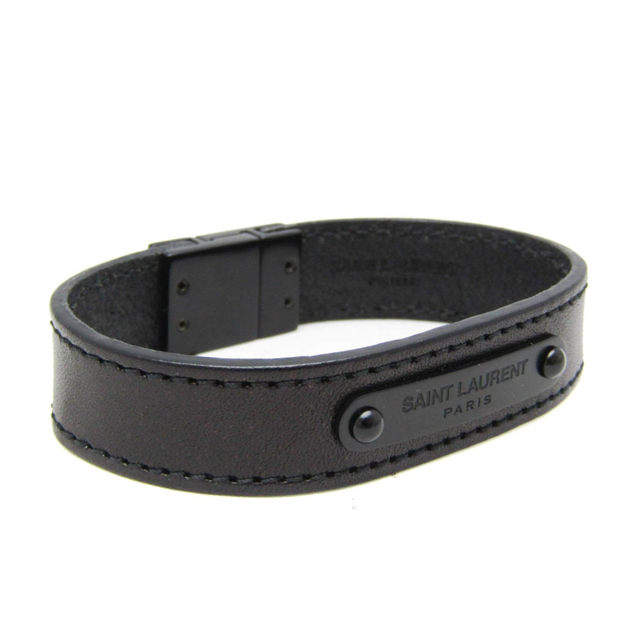 Plate Bangle Leather Black Bracelet