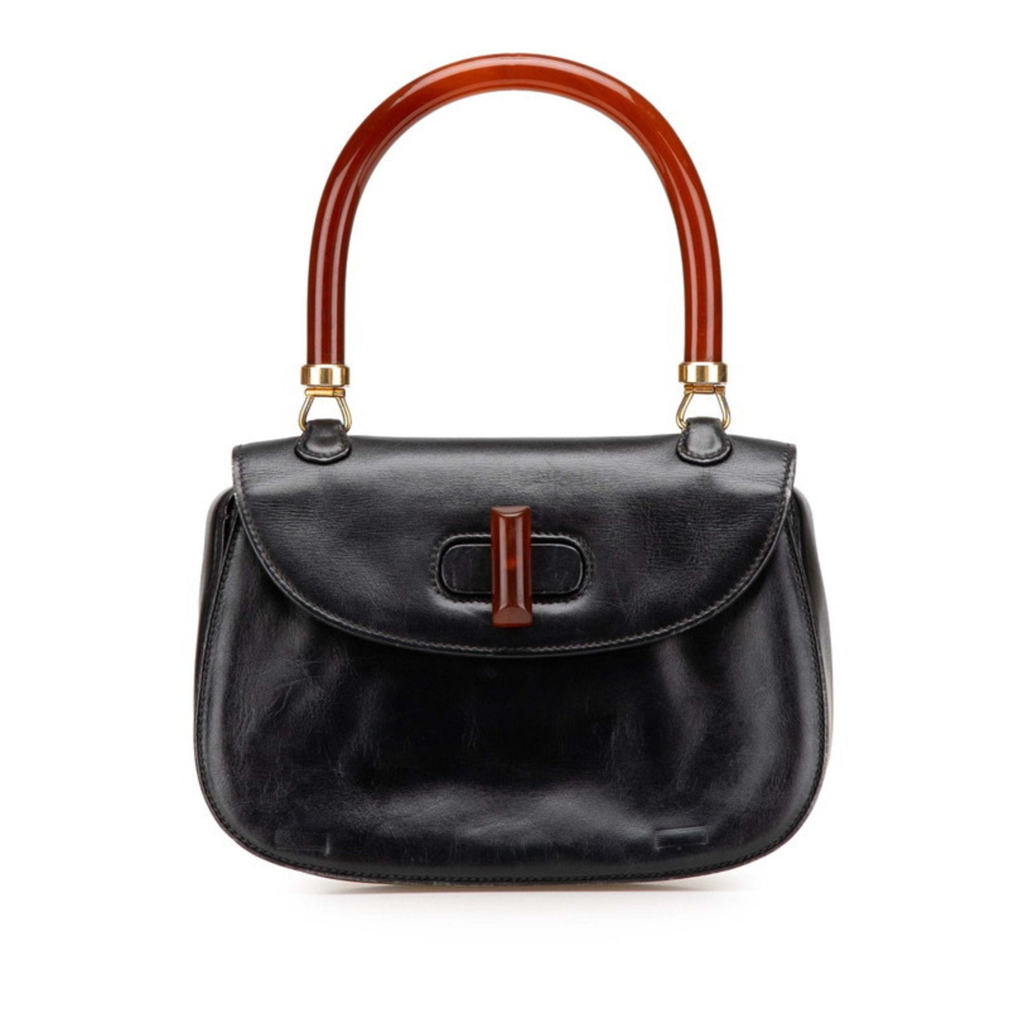 Vintage Convertible Bamboo Top Handle Bag Leather Small