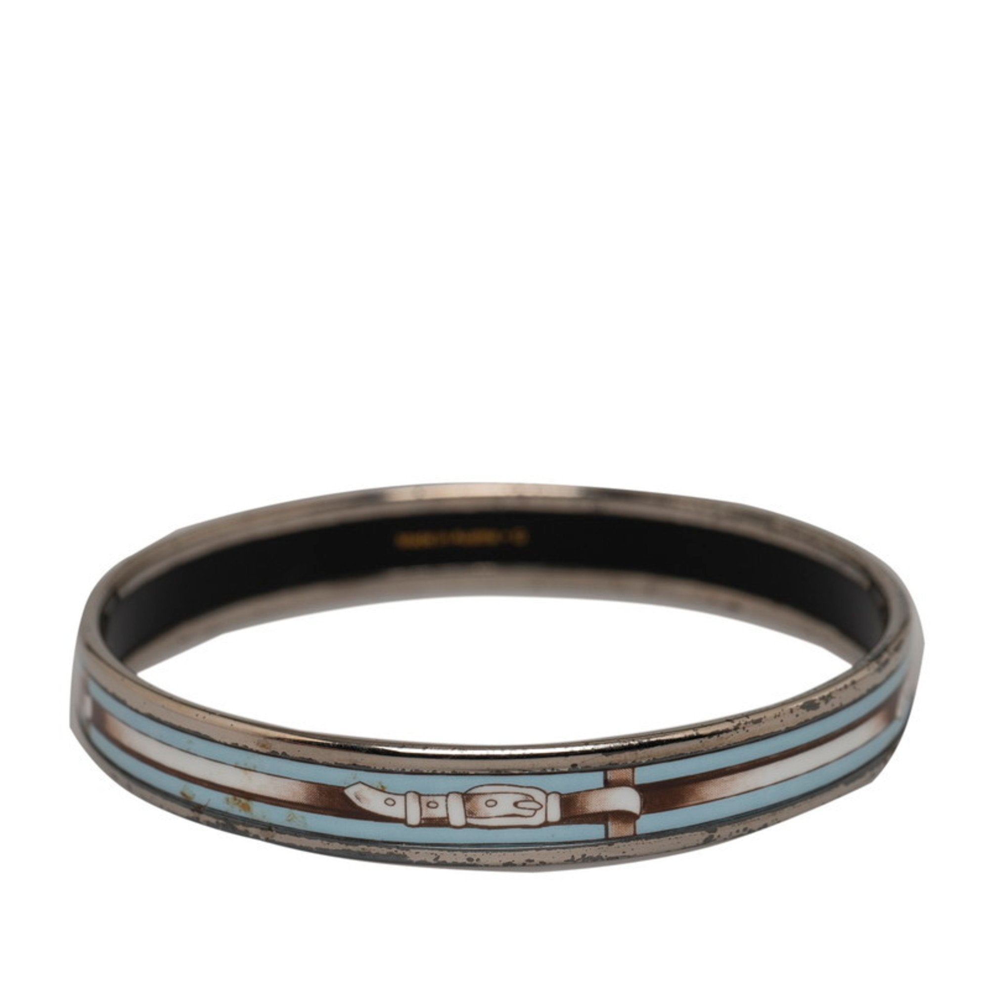 Enamel Cloisonne Bangle Metal Light Blue and Silver Bracelet