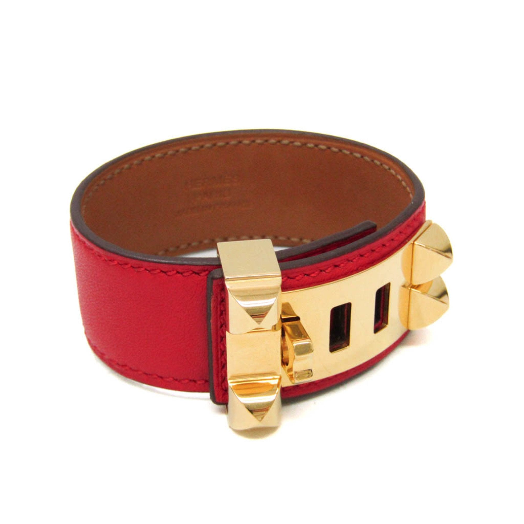 Collier de Chien Bracelet Leather and Metal Gold Red