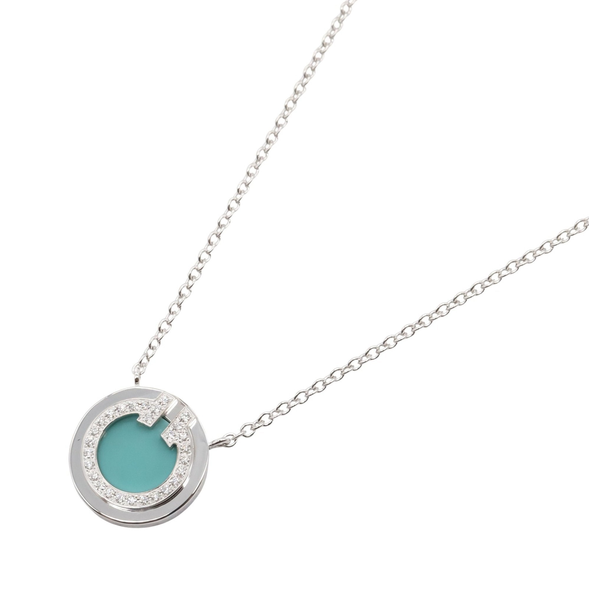 Pendant Necklace 18K White Gold with Diamond and Turquoise