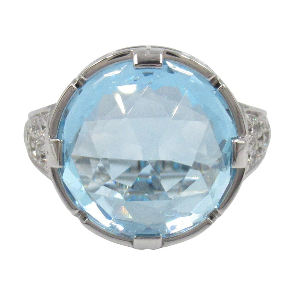 Parentesi Band Ring 18K White Gold with Diamond and Blue Topaz