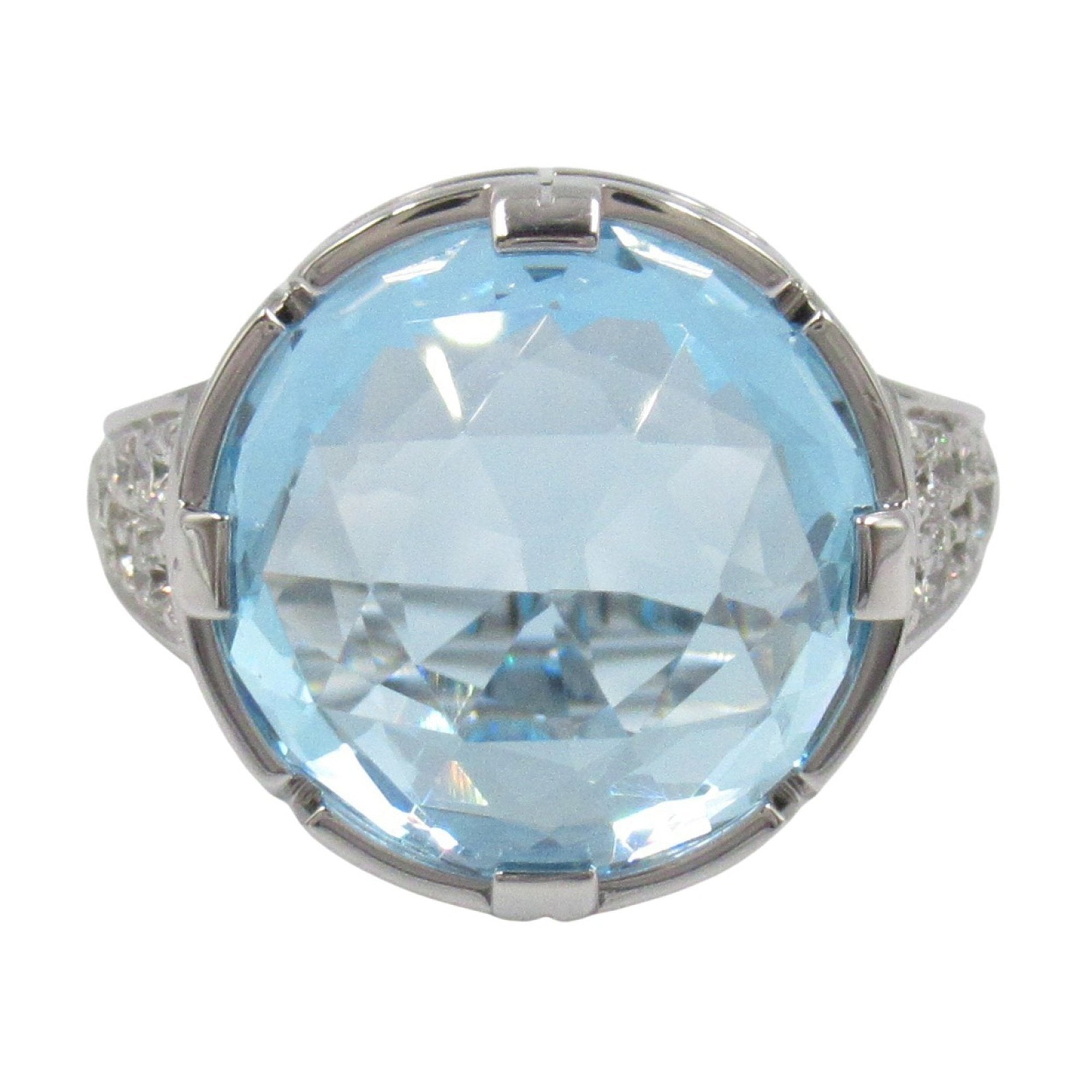 Parentesi Band Ring 18K White Gold with Diamond and Blue Topaz