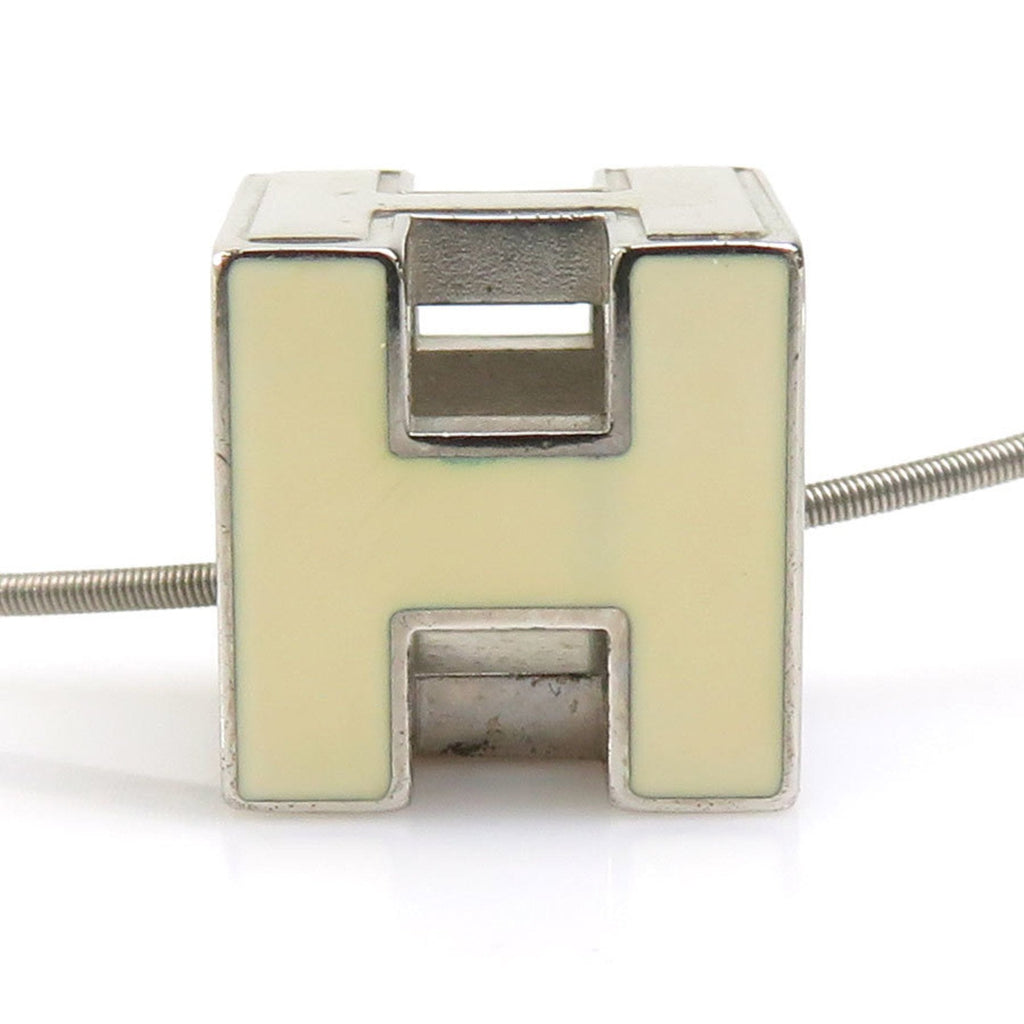 Pendant Necklace Enamel and Metal Off-White and Silver