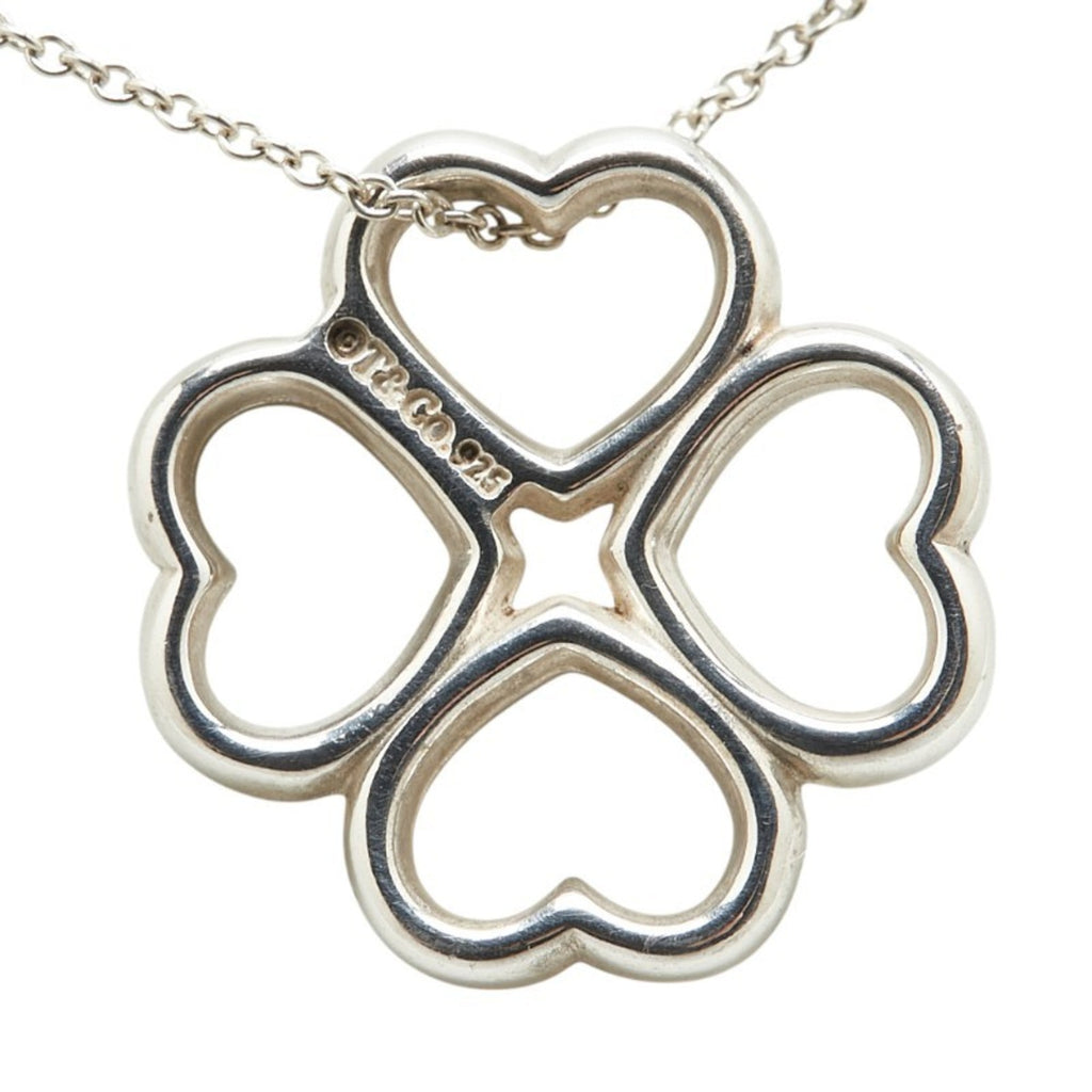 Four-Leaf Clover Motif Pendant Necklace Sterling Silver