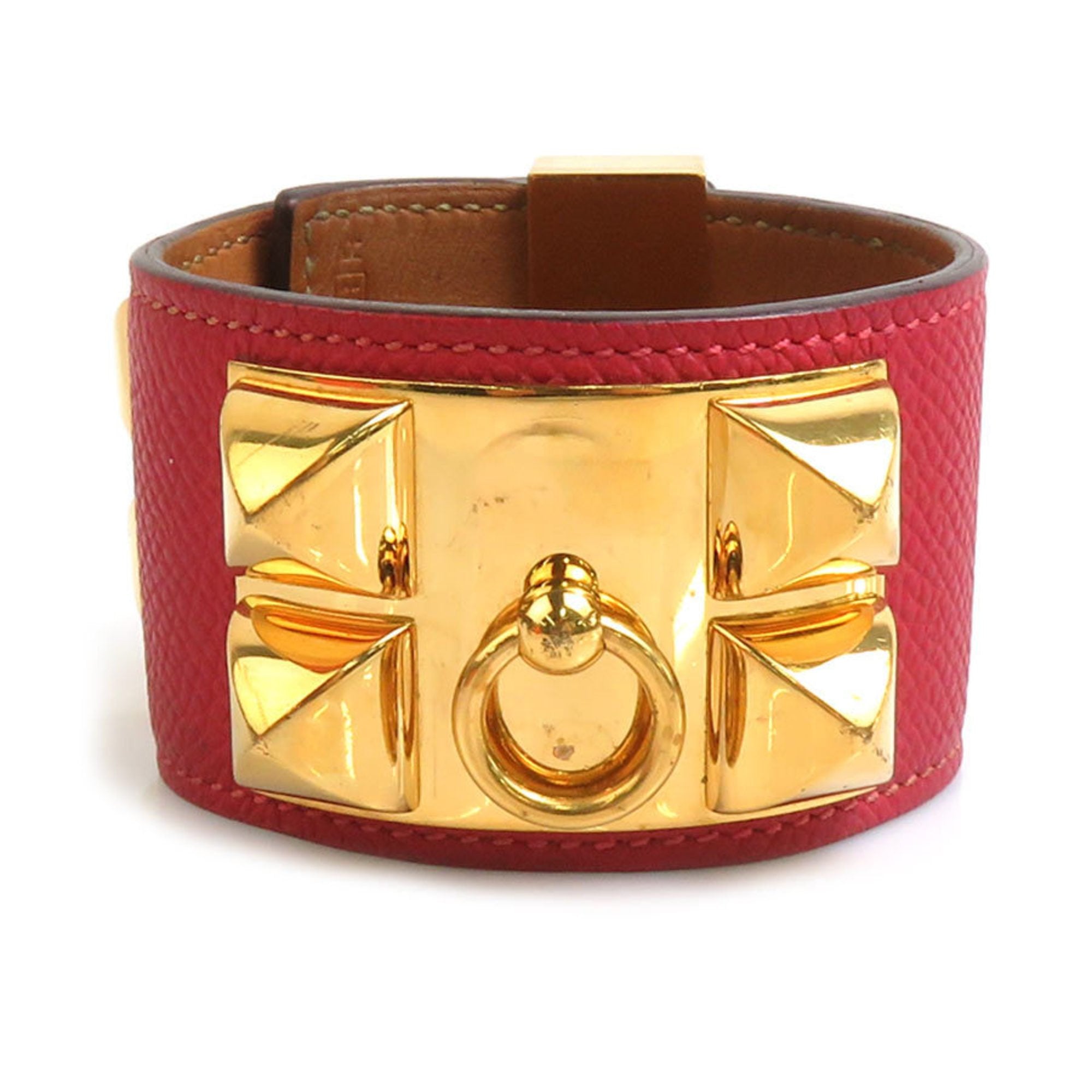 Collier de Chien Bracelet Epsom Leather and Metal Rouge Grenat