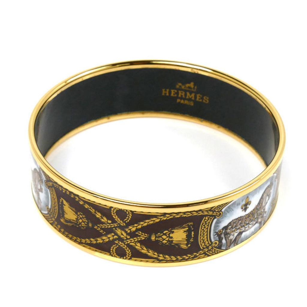 Horse Tassel Bangle Cloisonné and Enamel Black Brown Gold Bracelet