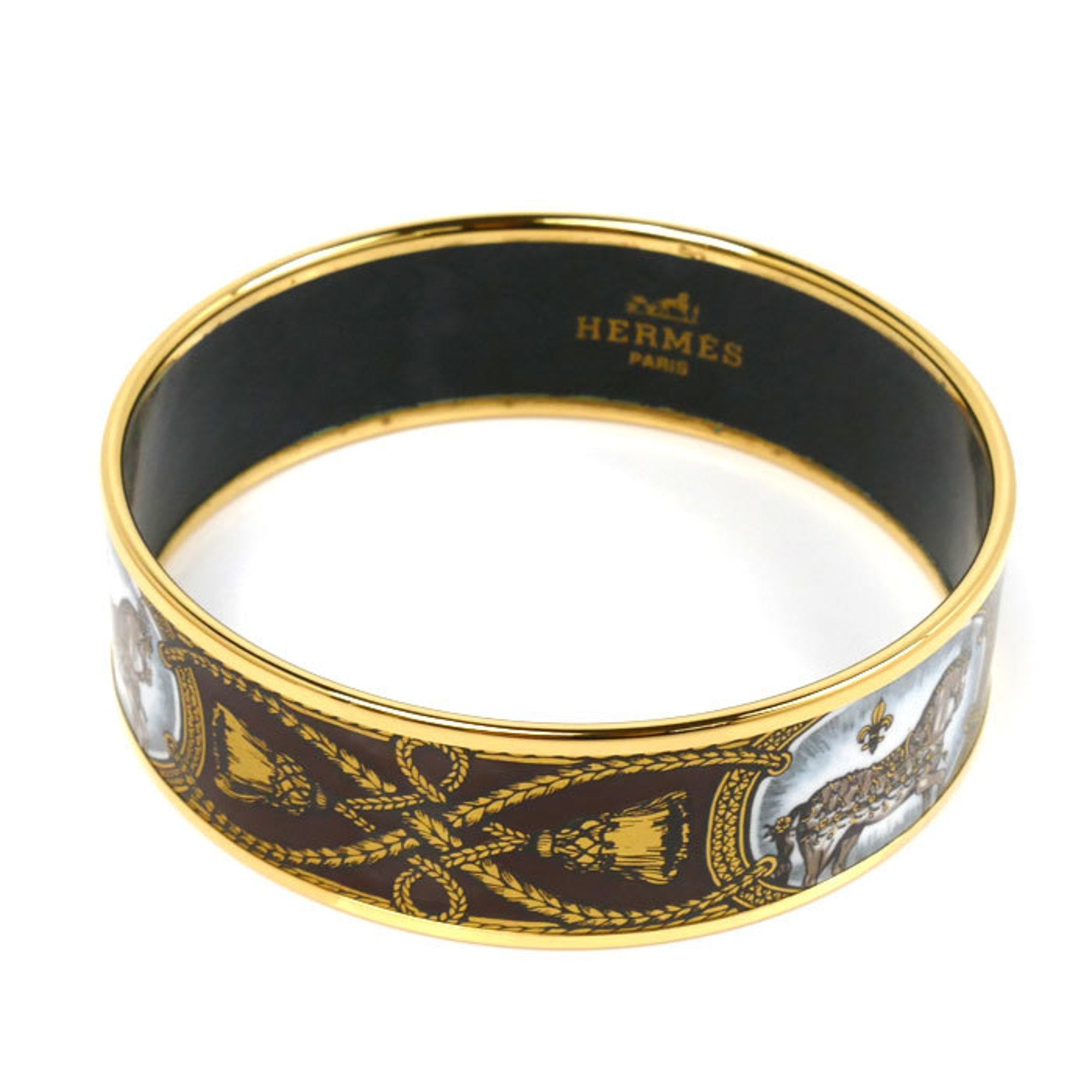Horse Tassel Bangle Cloisonné and Enamel Black Brown Gold Bracelet