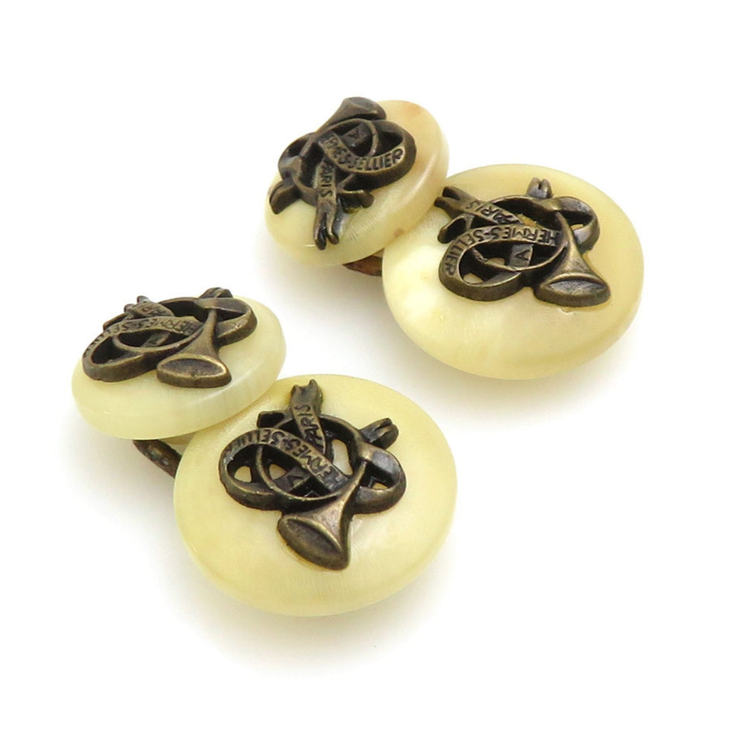 Cufflinks Metal Beige and Gold with Shell Bracelet