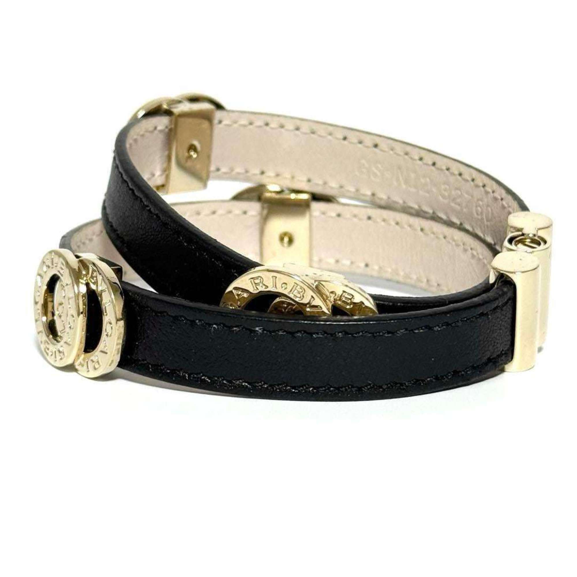 Double Coil Bracelet Leather and Metal Black